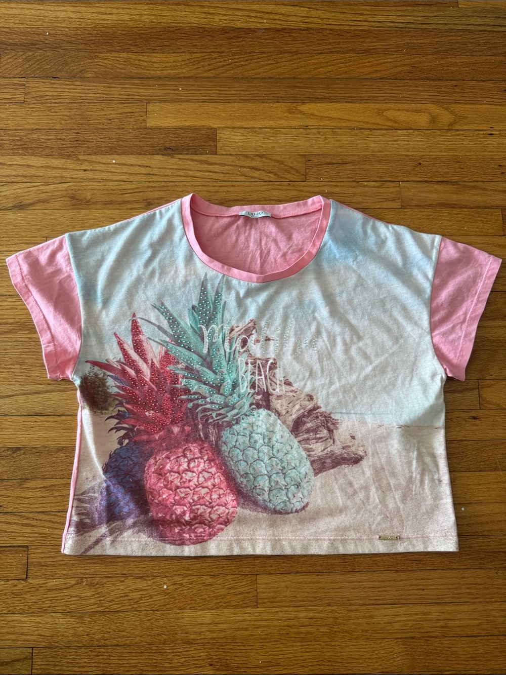 Liu Jo Pink & Mint Pineapple Graphic Short Sleeve Tee